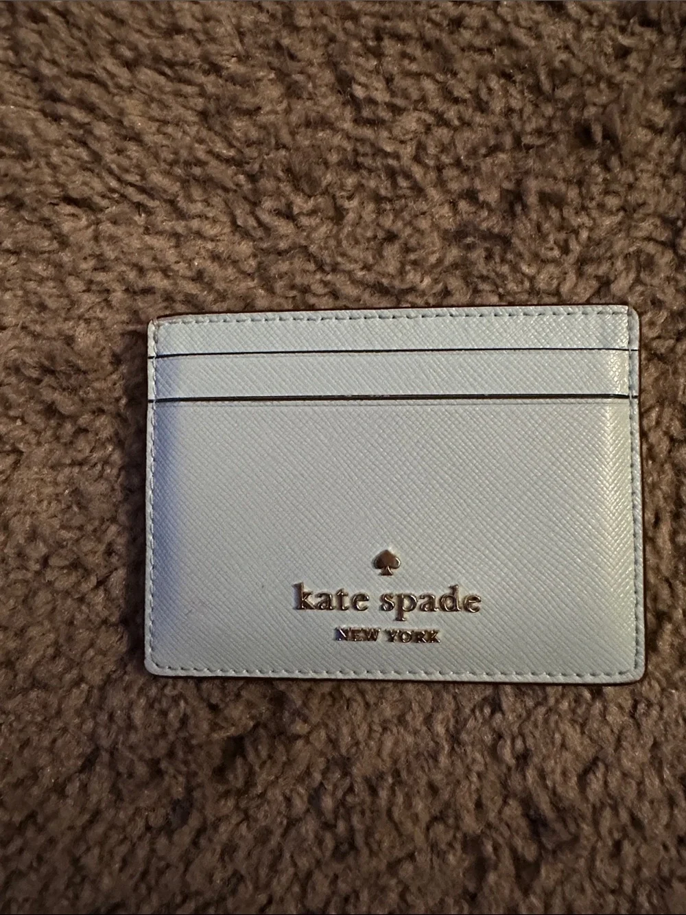 kate spade Light Blue Saffiano Card Holder with Gold Logo